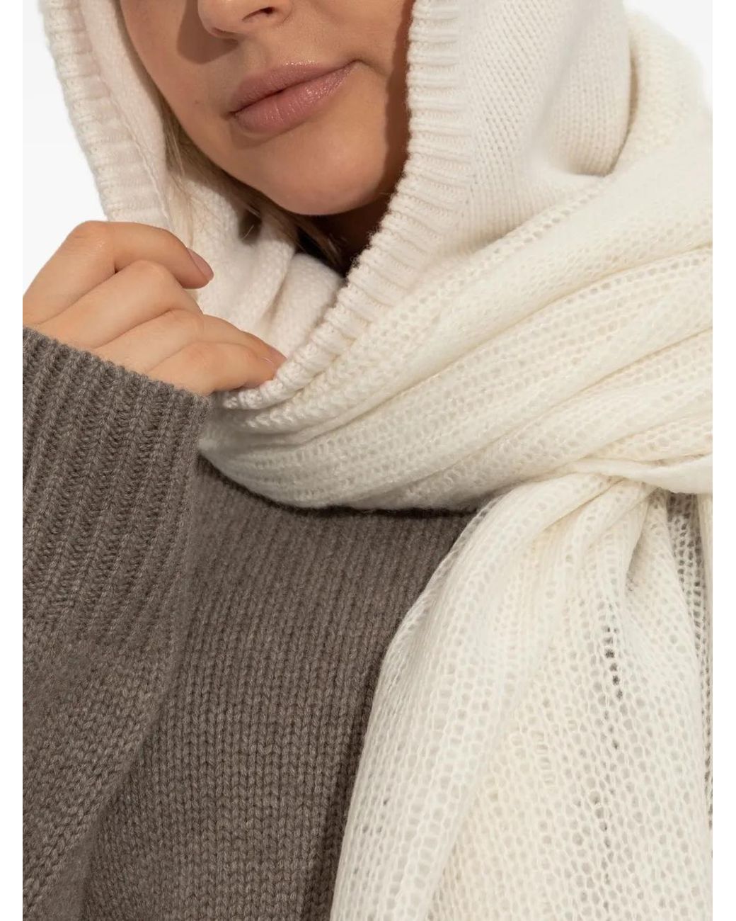 Lisa Yang White Ribbed-Trim Cashmere Balaclava