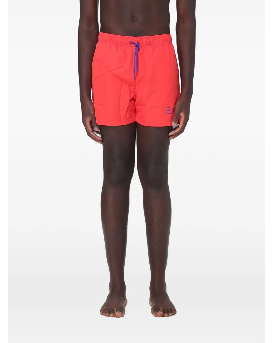 EA7 Red Logo-Print Drawstring Swim Shorts for men