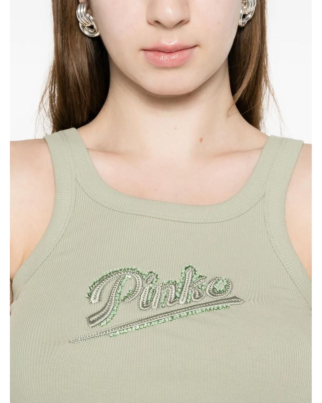 Pinko White Vest Top With Embroidery And Rhinestones