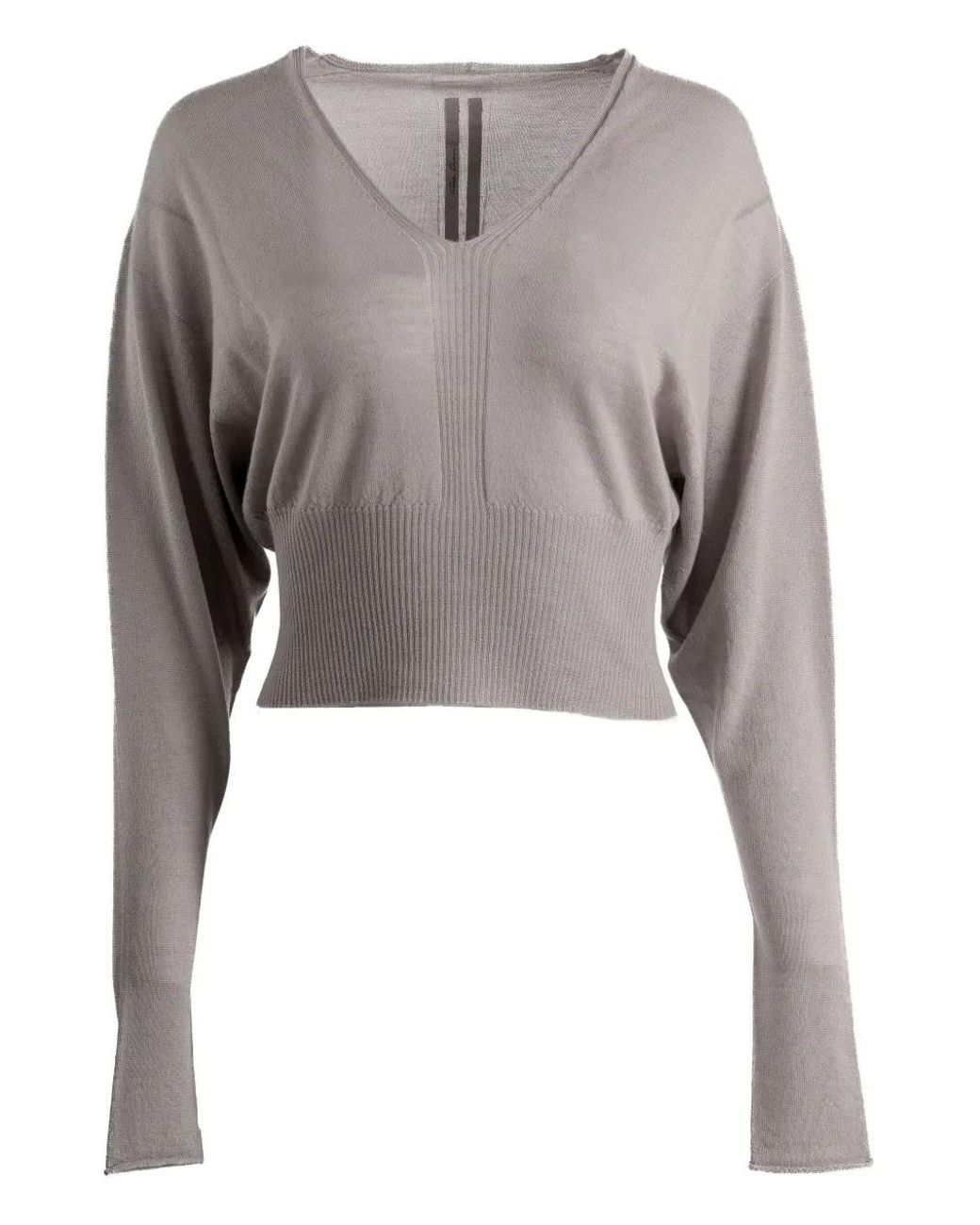 Rick Owens Gray V-Neck Ribbed Top