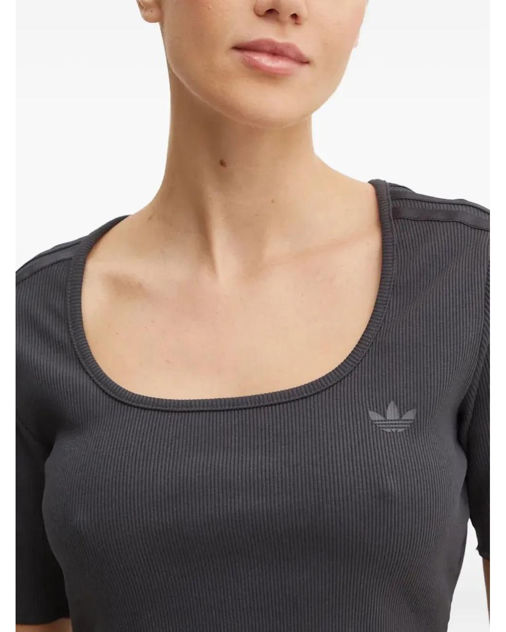 Adidas Black Ribbed Scoop-Neck T-Shirt