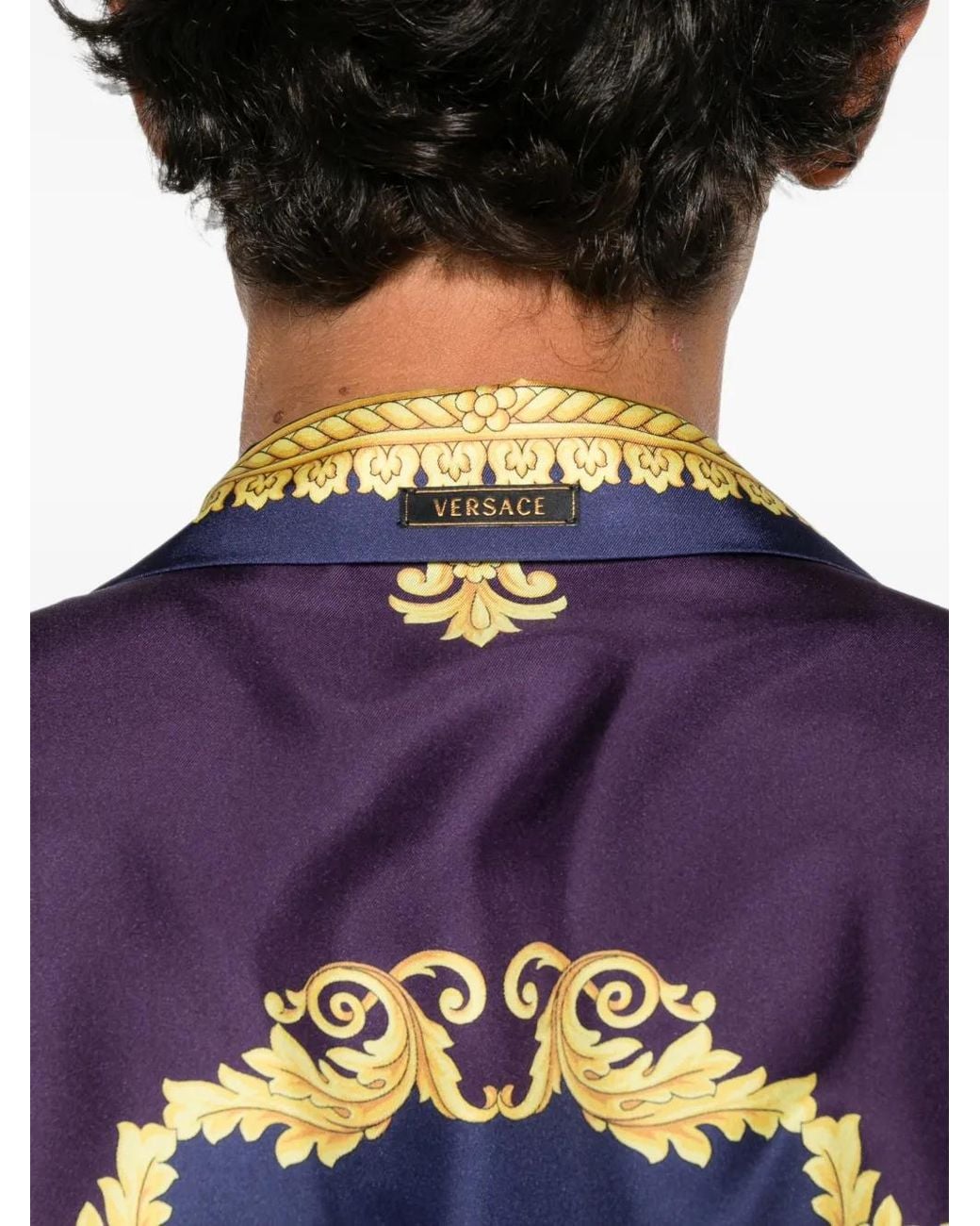 Versace Blue Barocco Foulard-Print Silk Shirt for men