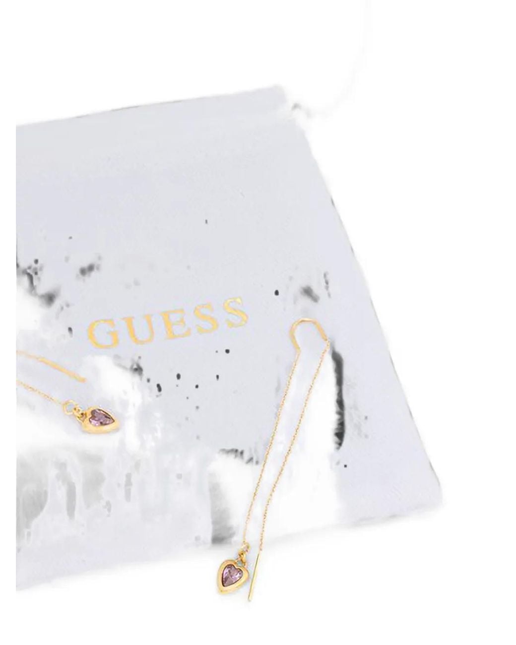 Guess White Heart-Charm Pull-Through Earrings