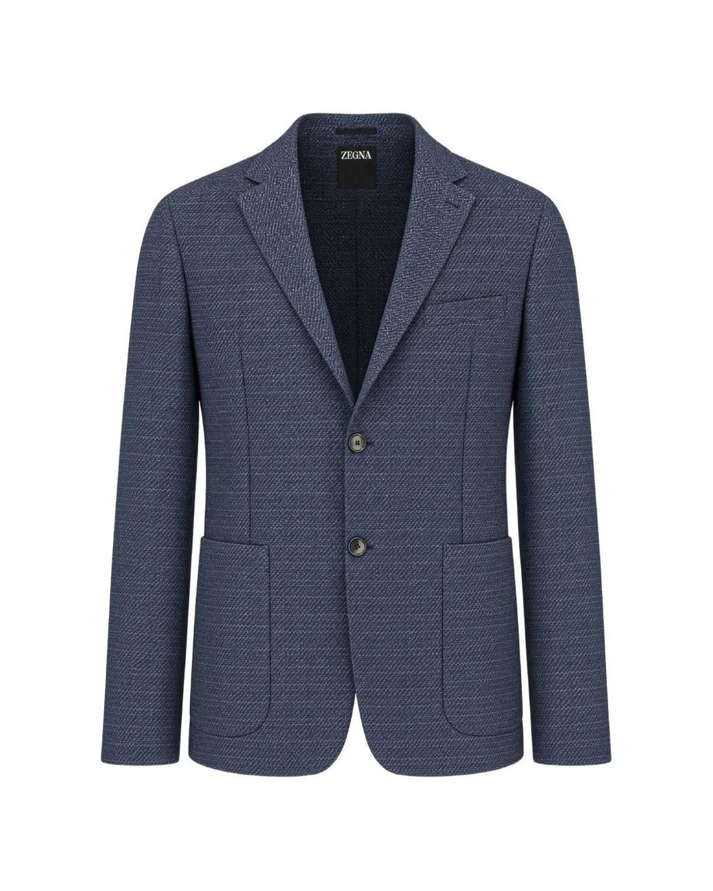 Zegna Blue Single-Breasted Wool Jacket for men
