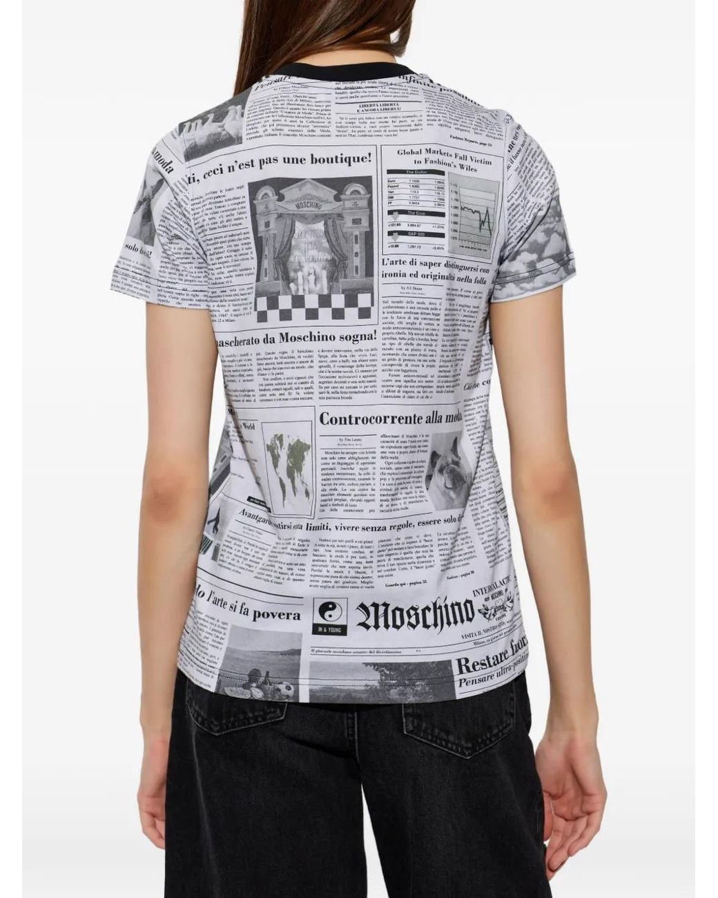 Moschino Gray Printed Organic Cotton Jersey T-Shirt