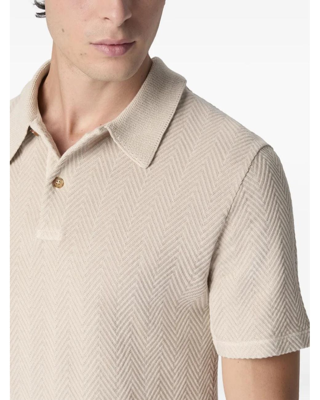 Missoni Natural Cotton And Viscose Polo Shirt With Zigzag Motif for men