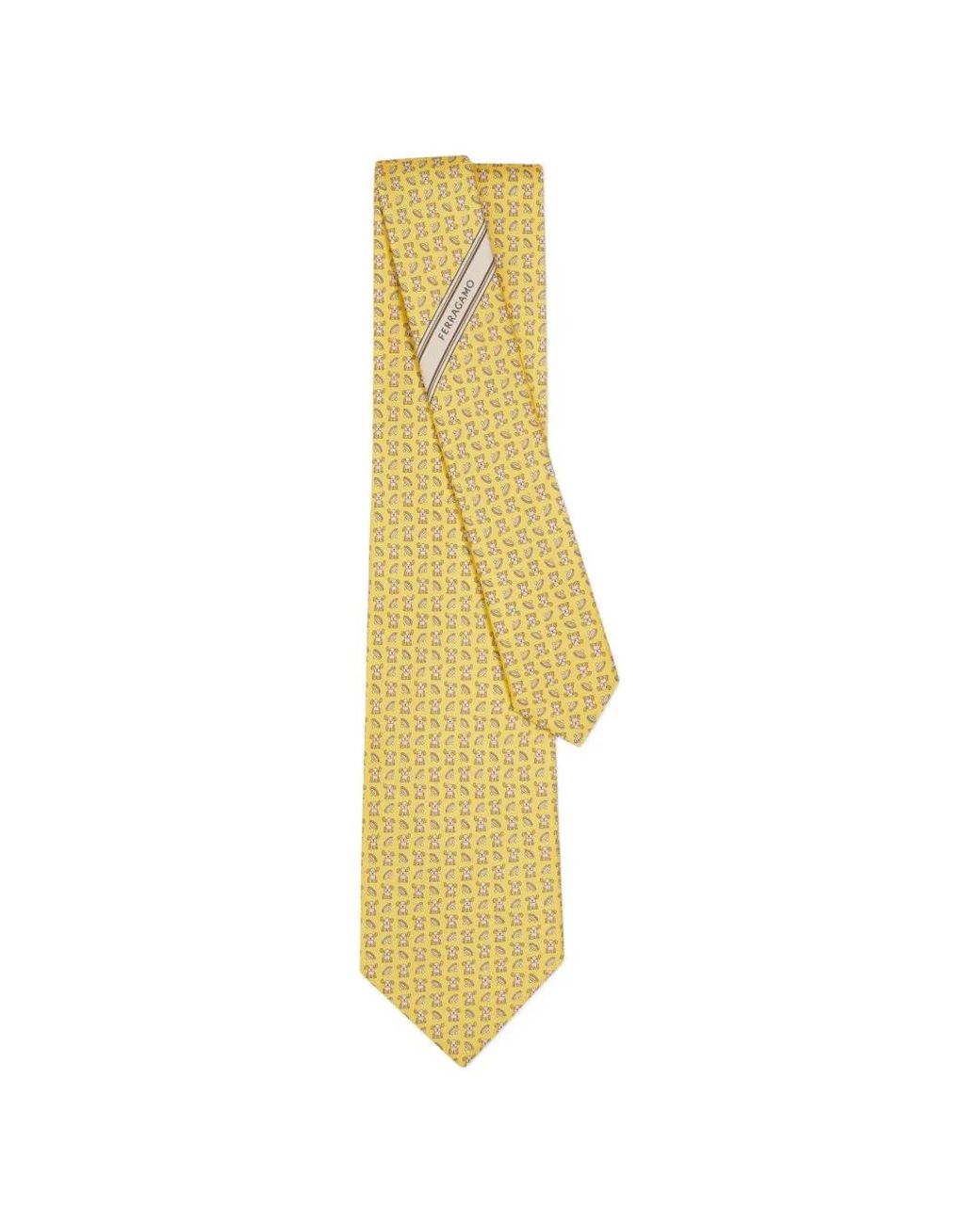 Ferragamo White Fido Print Silk Tie for men