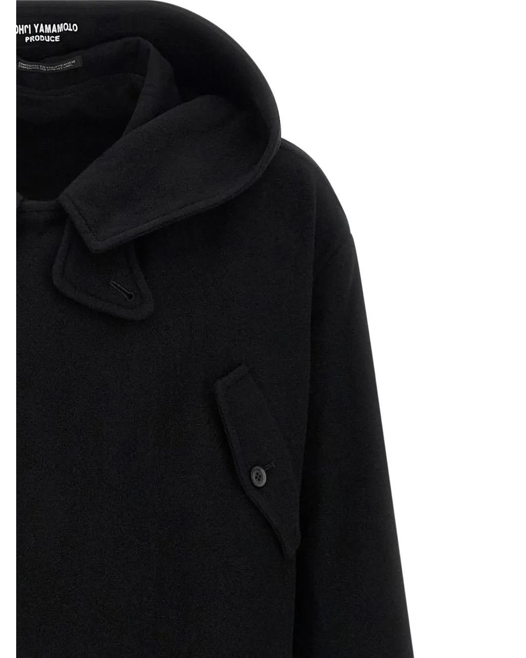 Yohji Yamamoto Black Hooded Snap Coat for men