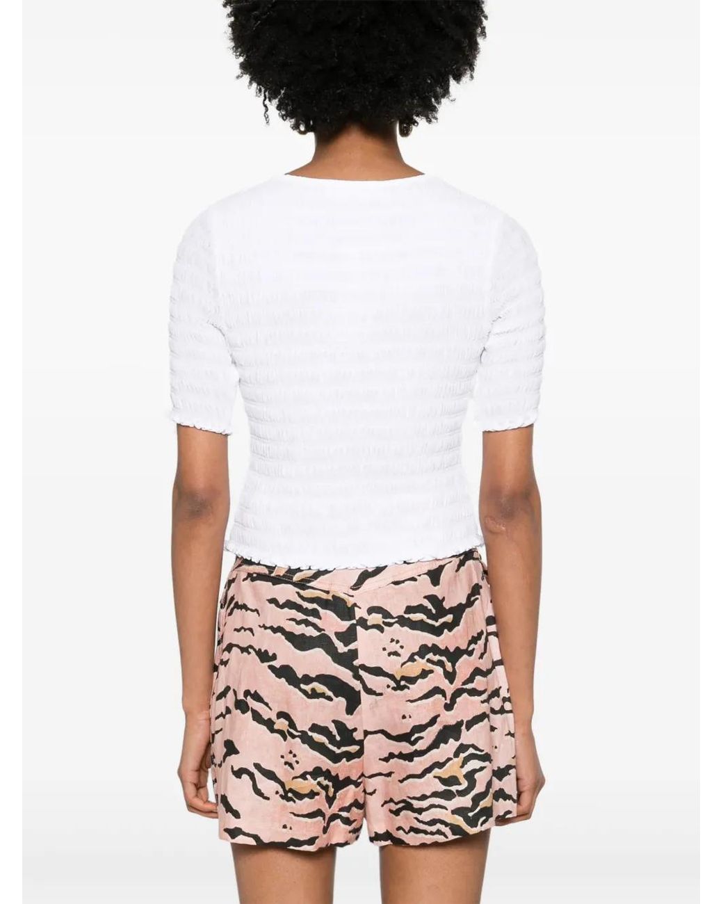 MICHAEL Michael Kors White Ruffled-Trim Smocked T-Shirt