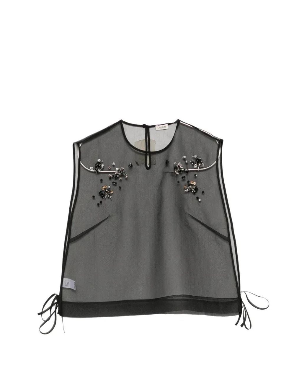 COTEMP Black Bead-Embellished Sheer Top