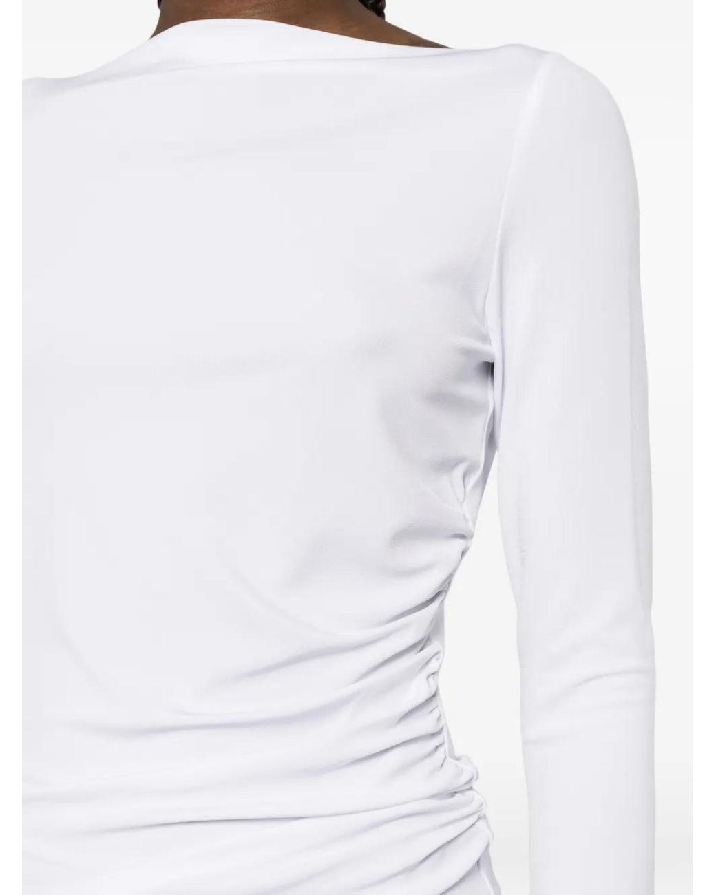 Max Mara White Ruched Boat-Neck Top