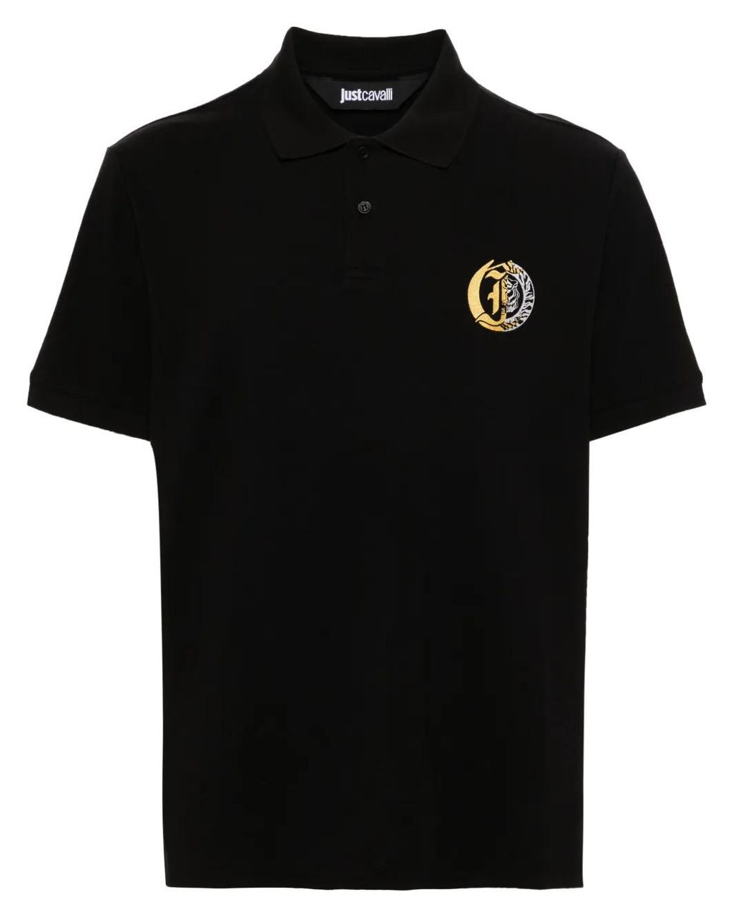 Just Cavalli Black Logo-Print Piqué Polo Shirt for men