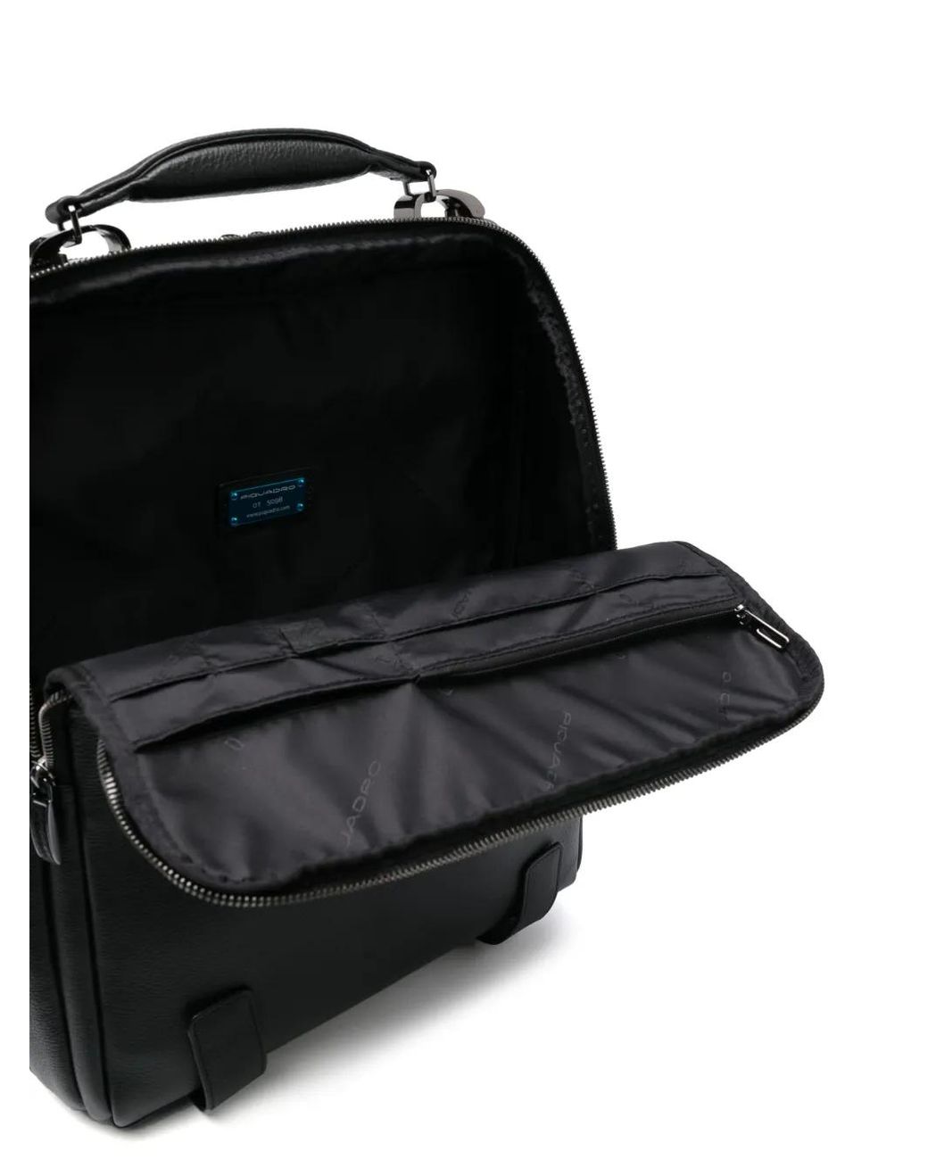 Piquadro Black Logo-Patch Leather Backpack for men