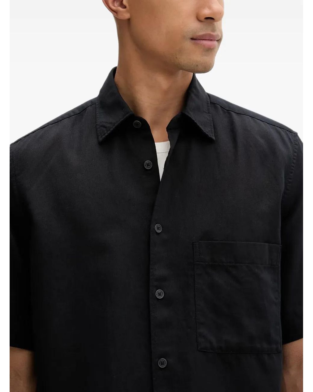 Marc O' Polo Black Short-Sleeved Chest-Pocket Shirt for men