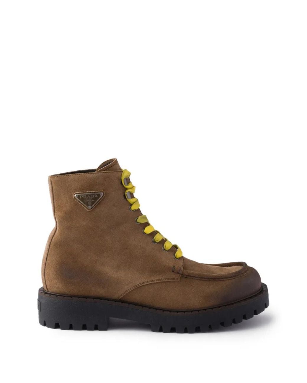 Prada Brown Aged Suede Lace-Up Ankle Boots for men