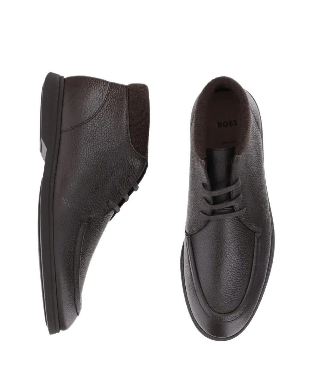 Boss Gray Grained-Leather Desert Boots for men
