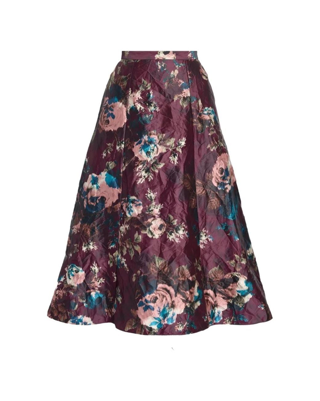 Erdem Red Floral-Print A-Line Midi Skirt