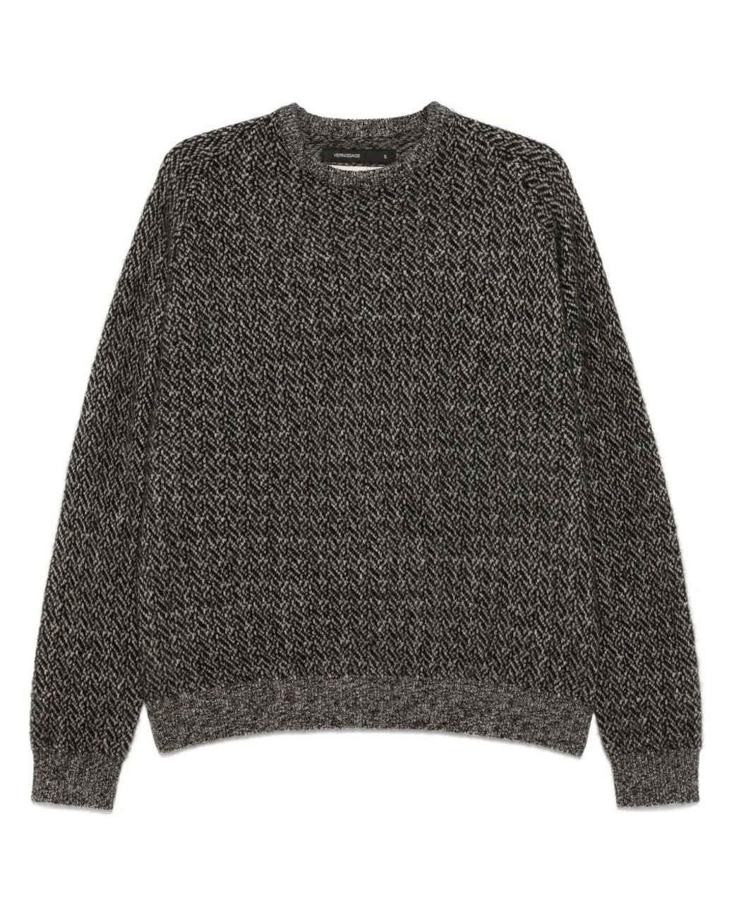Frenckenberger Gray Herringbone-Pattern Sweater