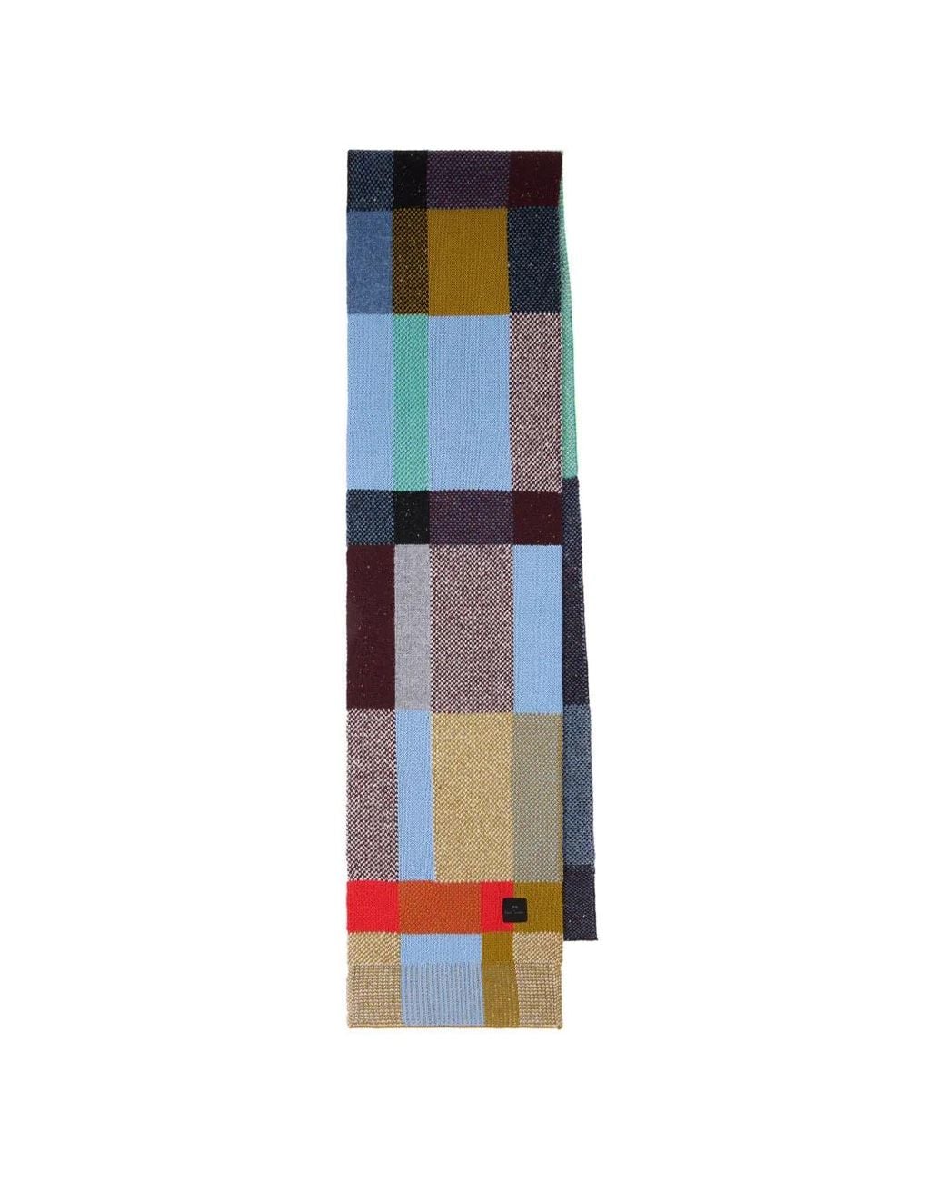 Paul Smith Blue Wool-Cotton Colour-Block Scarf for men