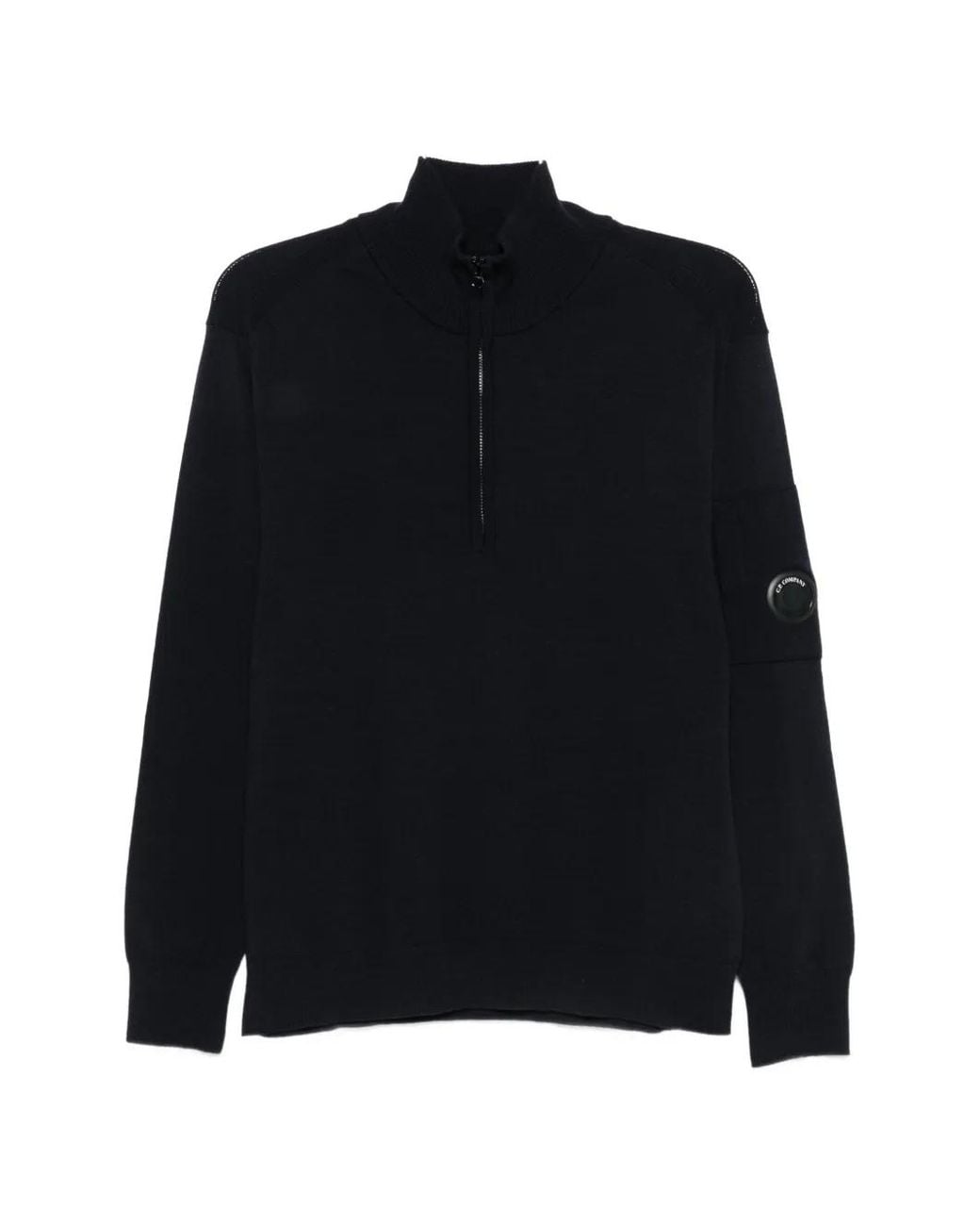 C P Company Black Lens-Detail Half-Zip Sweater for men