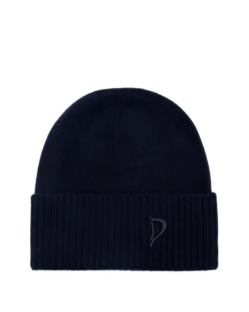 Dondup Blue Logo-Embroidered Ribbed-Trim Beanie Hat