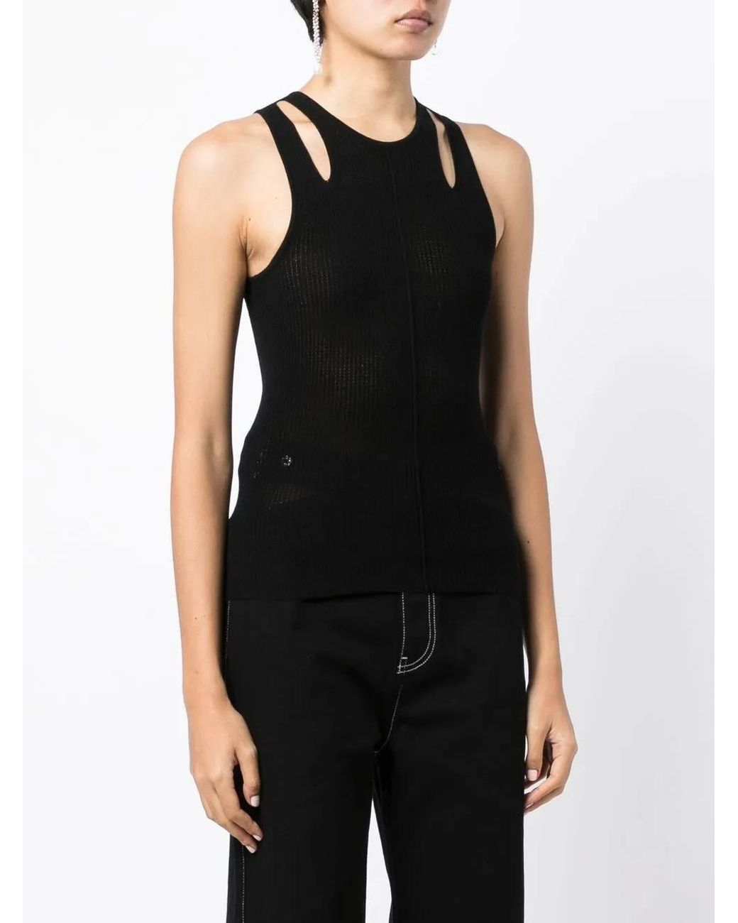Dion Lee Black Merino Pointelle Ribbed Tank Top
