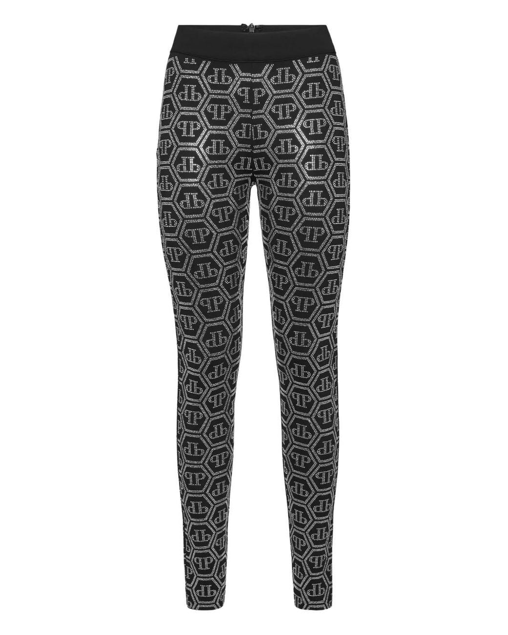 Philipp Plein Gray Monogram-Pattern Leggings