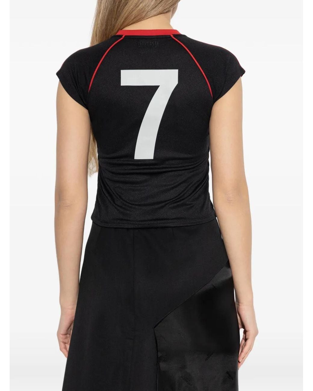 Vetements Black Letter Print V-Neck Top
