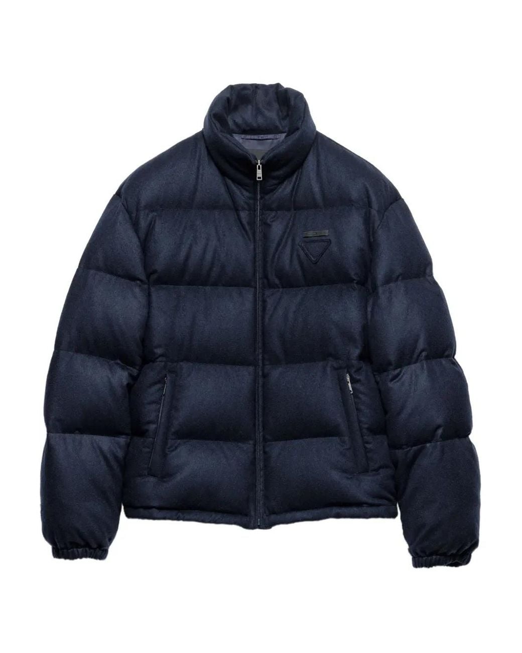Prada Blue Logo-Embellished Padded Dow-Filled Cashmere Jacket for men