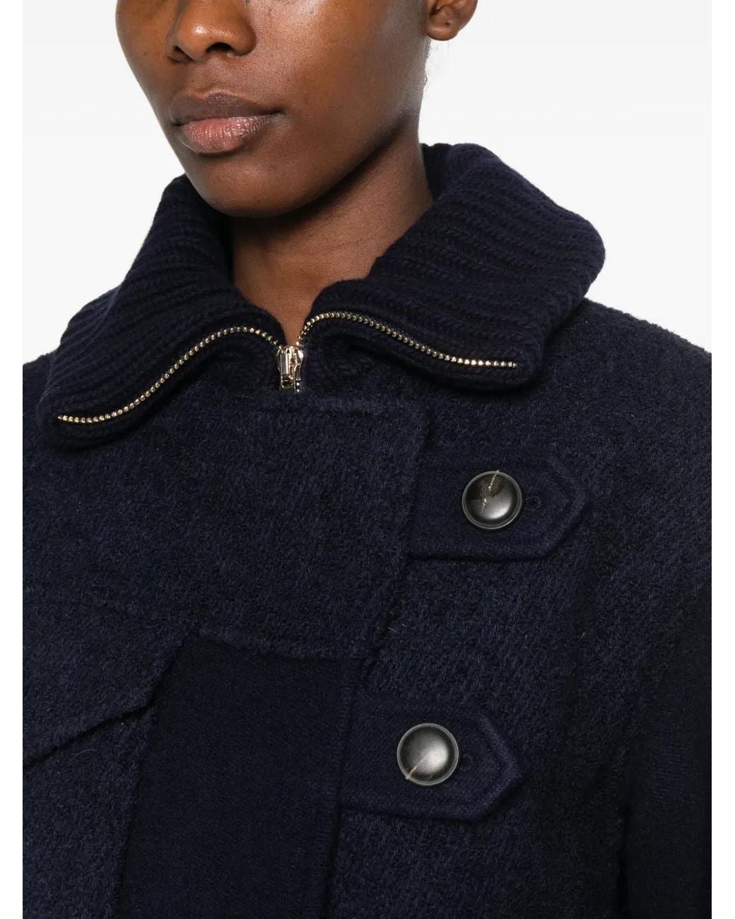 Ba&sh Blue Dora Button-Up Panelled Cropped Jacket