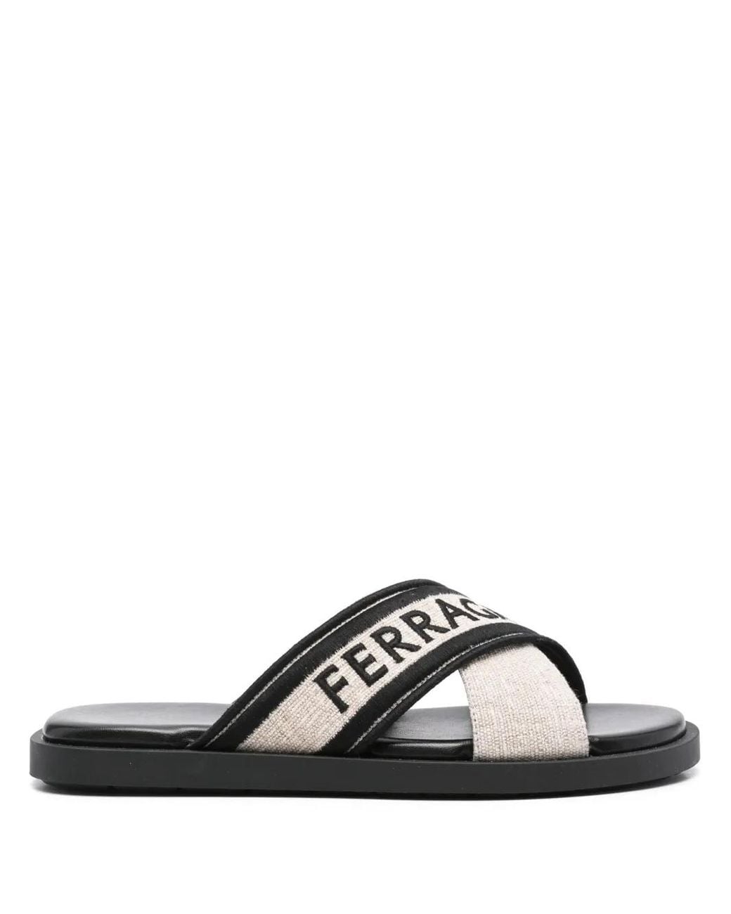Ferragamo Black Logo-Embroidered Crossover-Strap Sandals