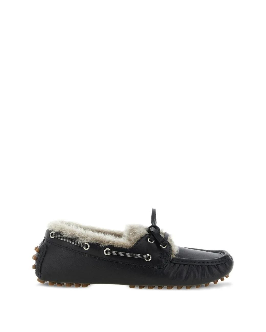 Brunello Cucinelli White Mocassins Monile À Doublure En Peau Lainée