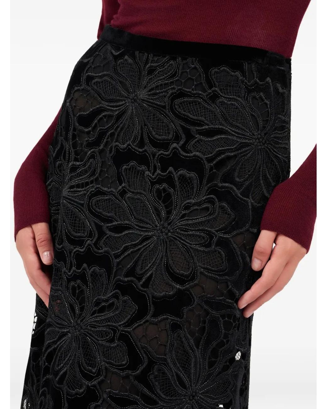 Roberto Cavalli Black Floral Lace Maxi Skirt