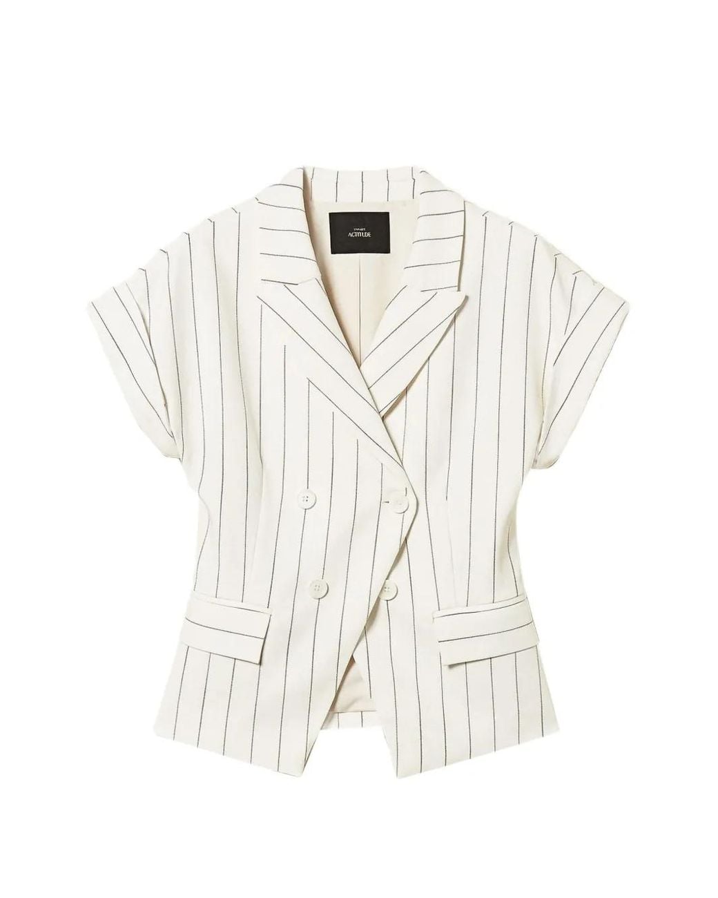 Twinset White Double Breasted Pinstripe Jacket