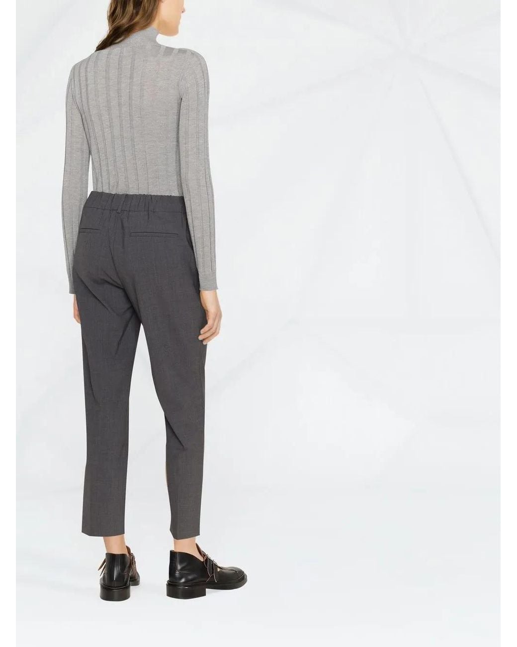 Brunello Cucinelli Gray Grey Virgin Wool Cropped Tailored Trousers