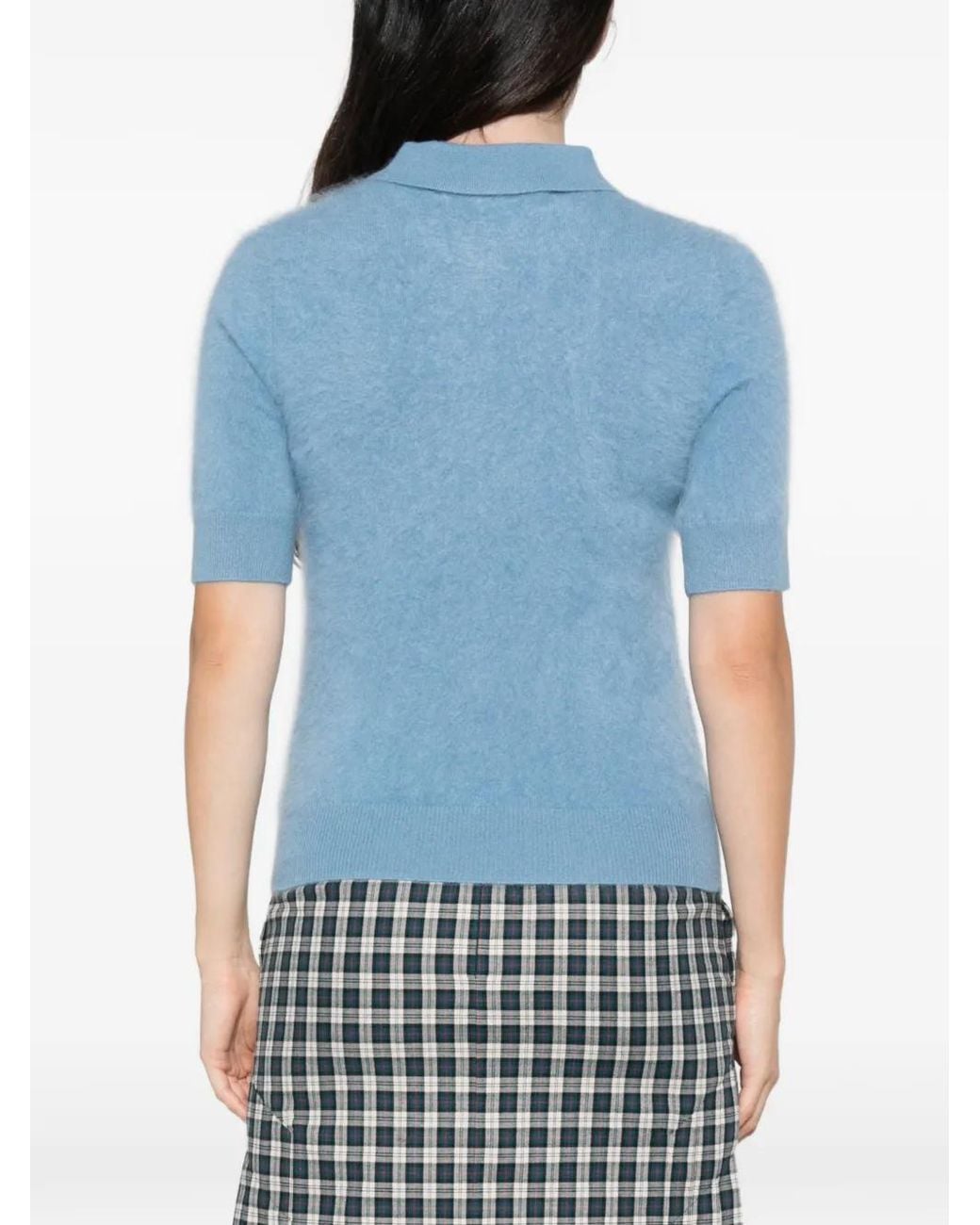 ABSOLUT CASHMERE Blue Short-Sleeve Polo Sweater