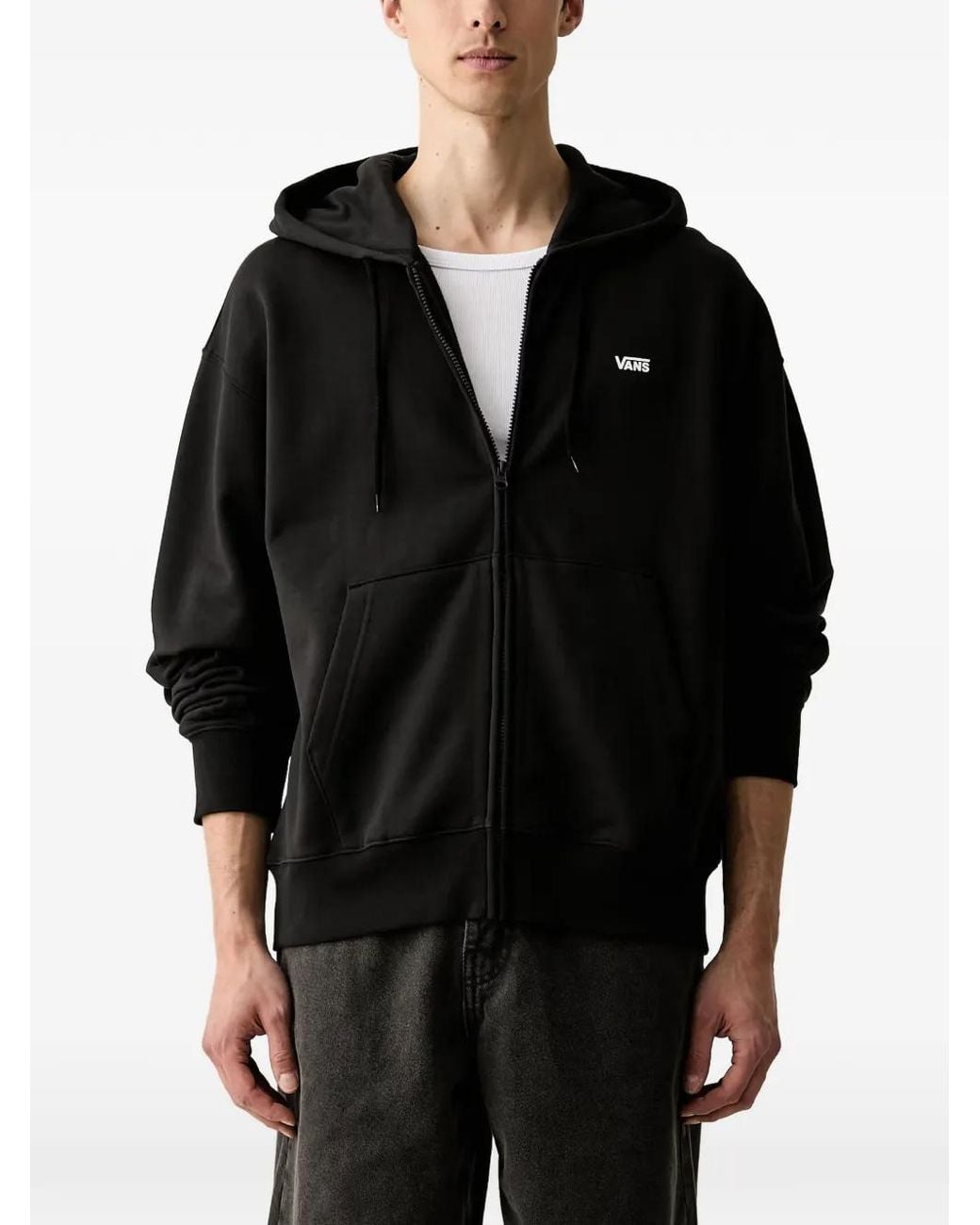 Vans Black Logo-Print Zip-Up Hoodie for men