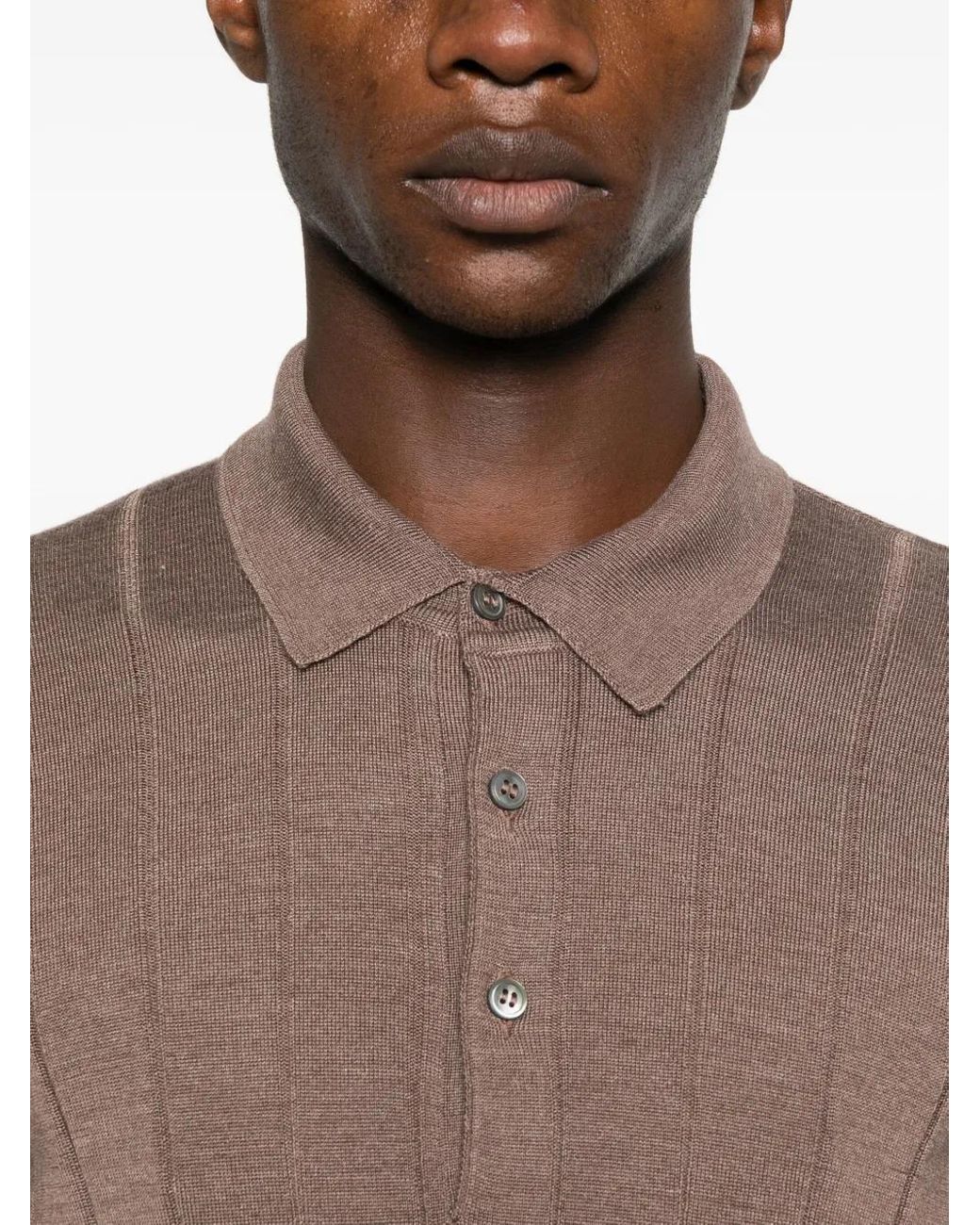 Tagliatore Brown Button-Placket Ribbed Polo Shirt for men