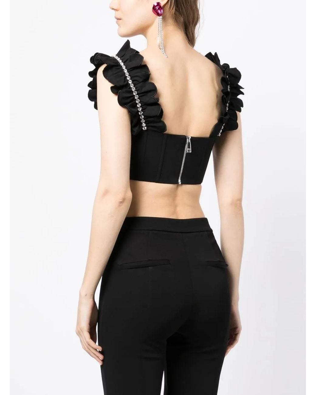 Area Black Crop Top With Crystals