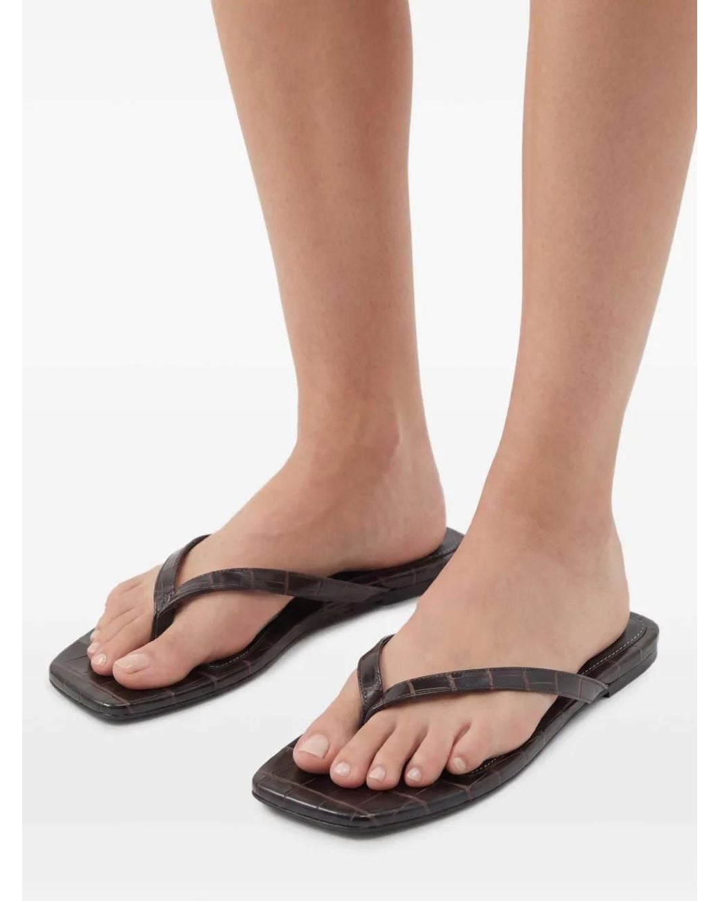 Totême Black Croco-Embossed Flip-Flops