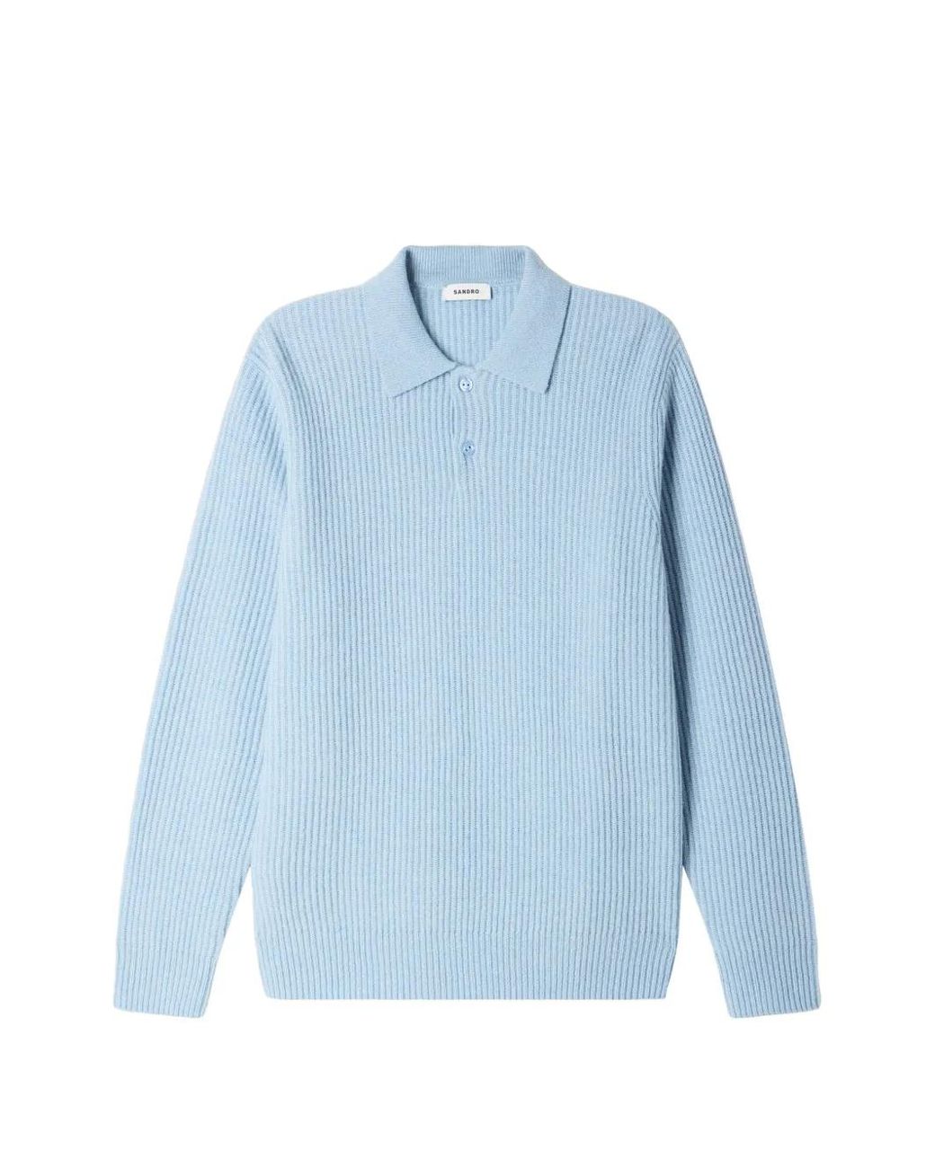 Sandro Blue Ribbed Wool Polo Shirt for men
