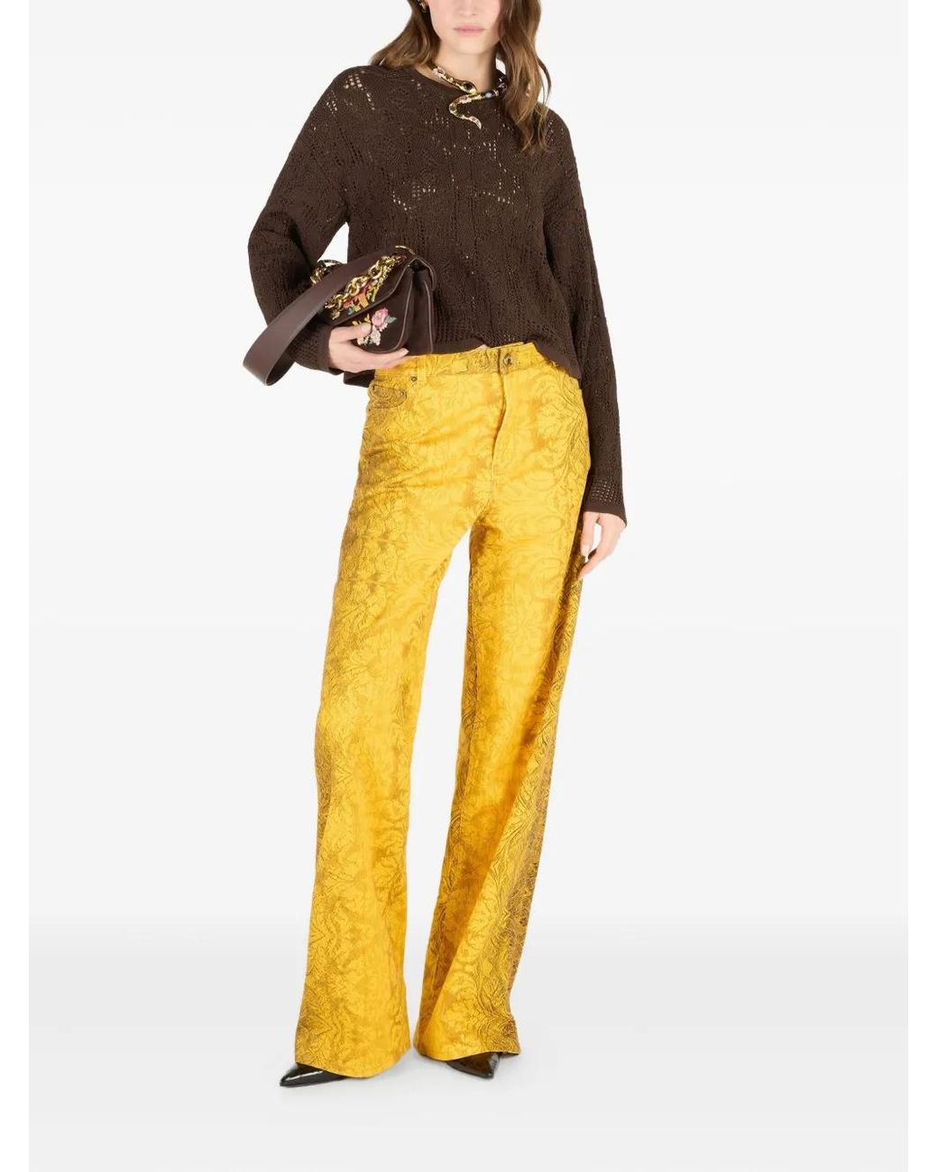 Roberto Cavalli Brown Crochet-Effect Sweater