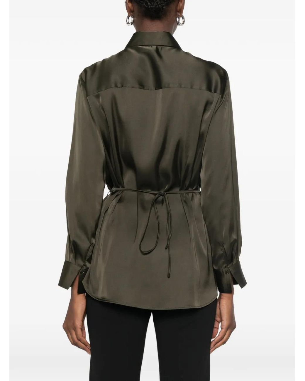 Imperial Green Belted Satin-Finish Shirt