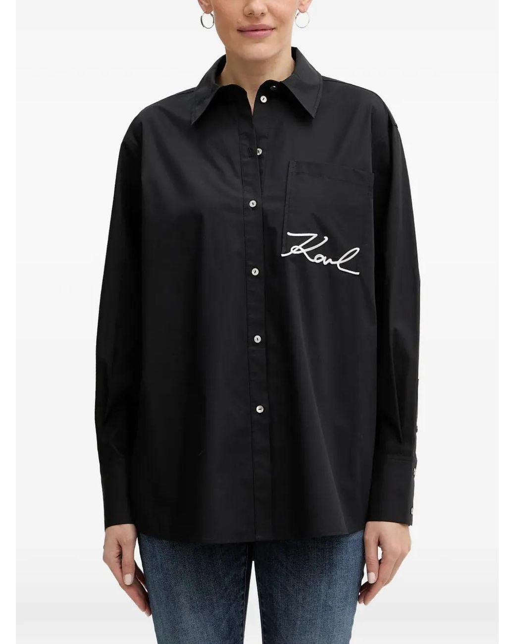 Karl Lagerfeld Black Pocket Logo-Embroidered Shirt