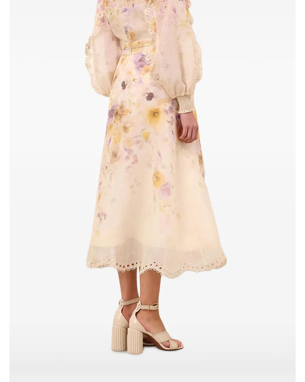 Zimmermann Natural Memento Embroidered Midi Skirt