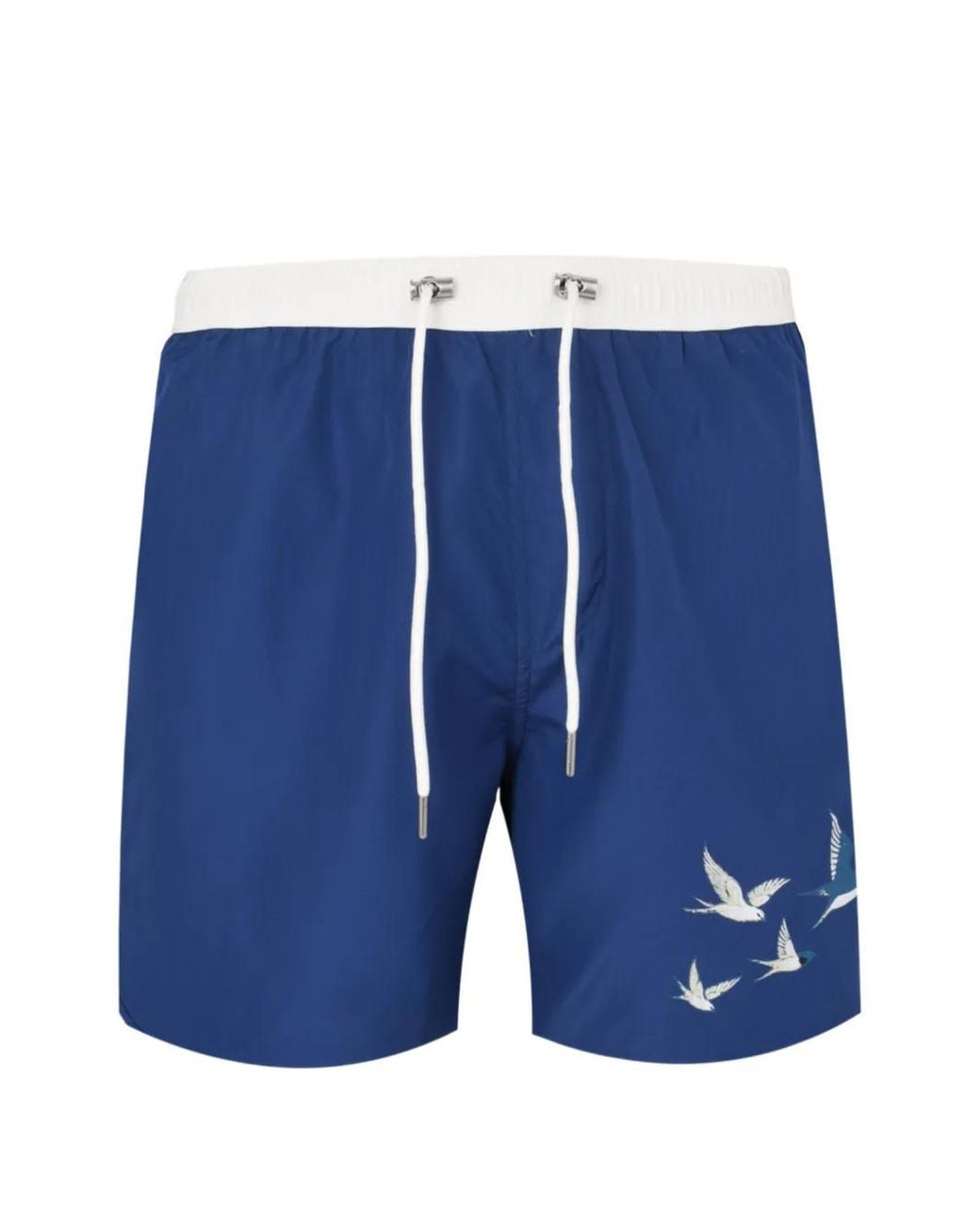 Exit Society Blue Bird-Print Drawstring Swim Shorts for men