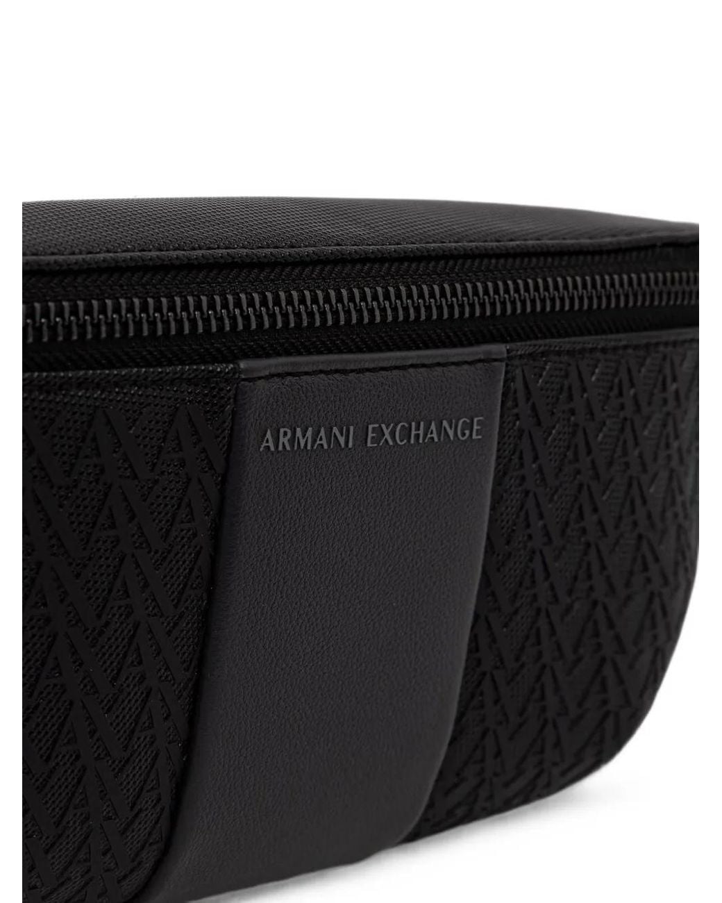 ARMANI EXCHANGE Black Monogram-Patterned Belt Bag for men
