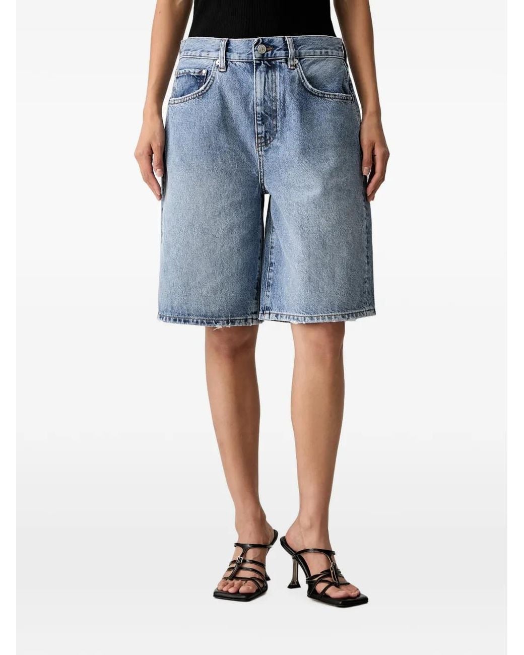 Anine Bing Blue Washed Denim Shorts