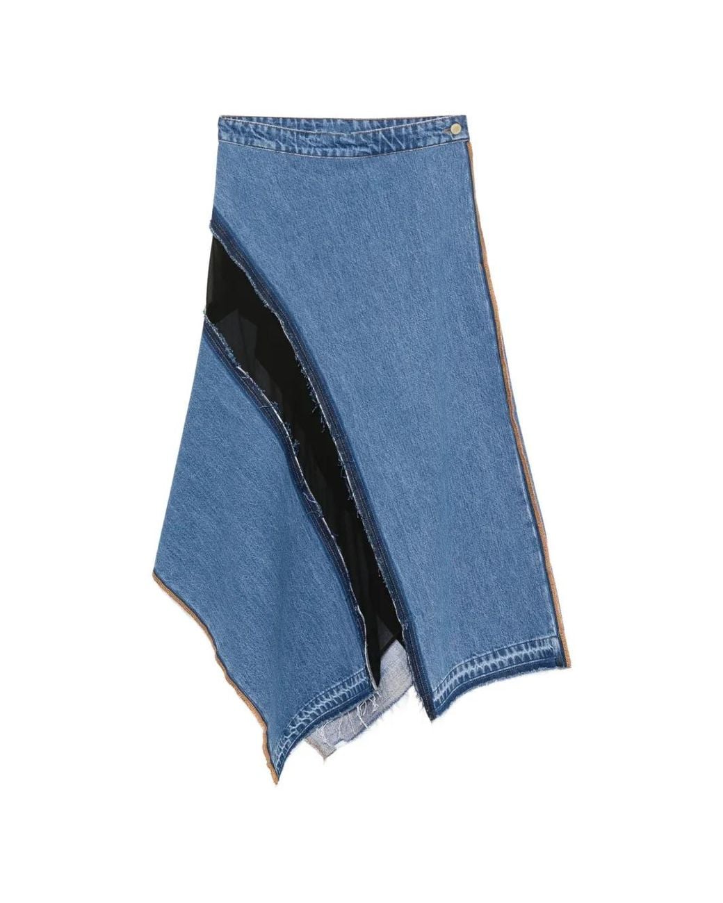 Litkovskaya Blue Asymmetric Frayed-Edge Skirt