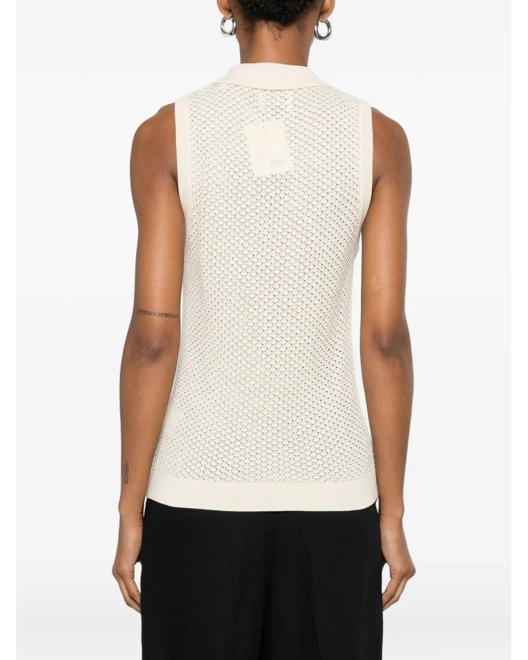 Gant White Pointelle-Knit Sleeveless Polo Shirt